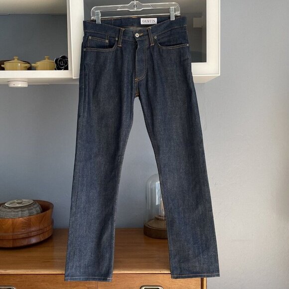 GUSTIN #43 California Slim Straight Raw Indigo Selvedge Jeans Button Fly